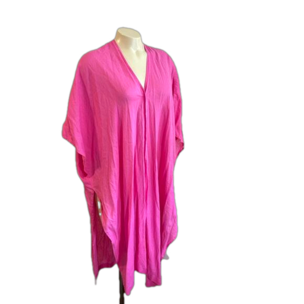 CYNTHIA ROWLEY PINK barbiecore linen blend open front cover up OSFA